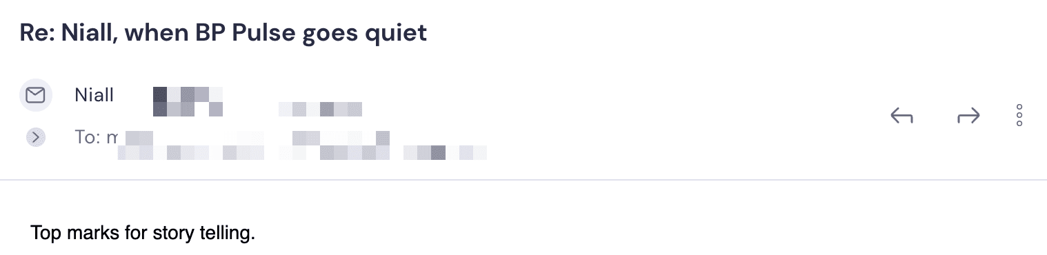 Reply from Niall — Top marks for story telling