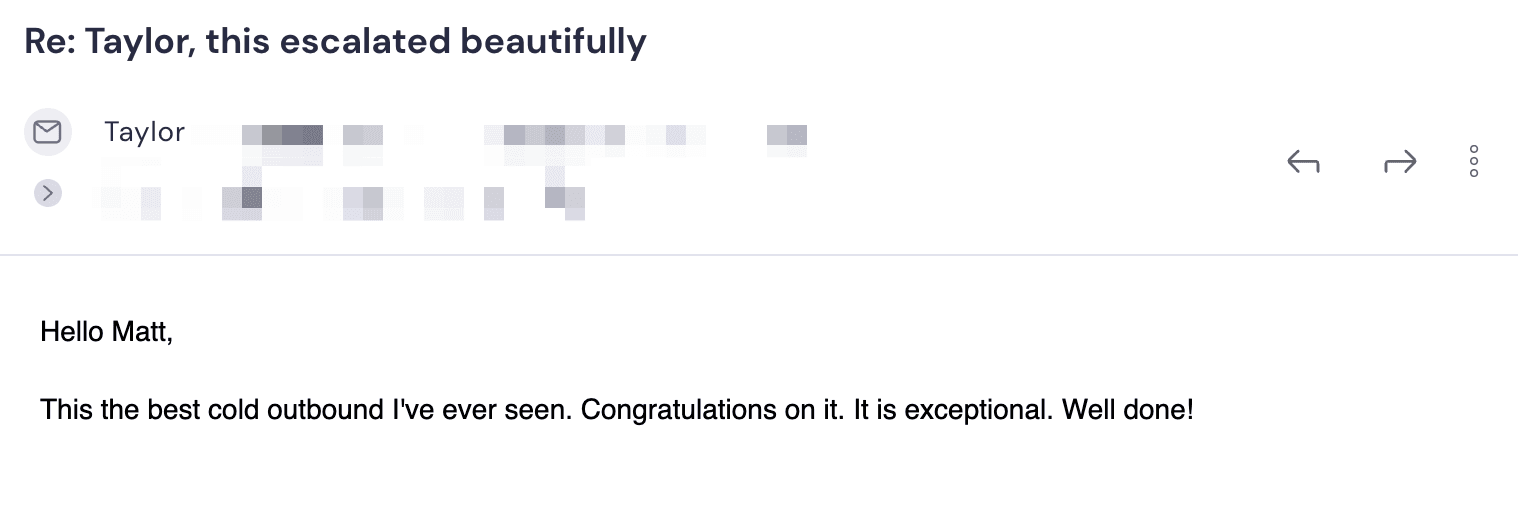 Reply from Taylor — This the best cold outbound I've ever seen